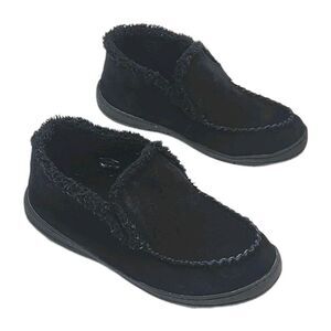 Clarks Slipper Shoe Men Sz 12 Black Suede Sherpa Lined Ankle Bootie JMH1952